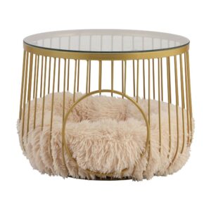 โต๊ะกลางพร้อมที่นอนสัตว์เลี้ยง รุ่นมิทซี่ - สีทอง